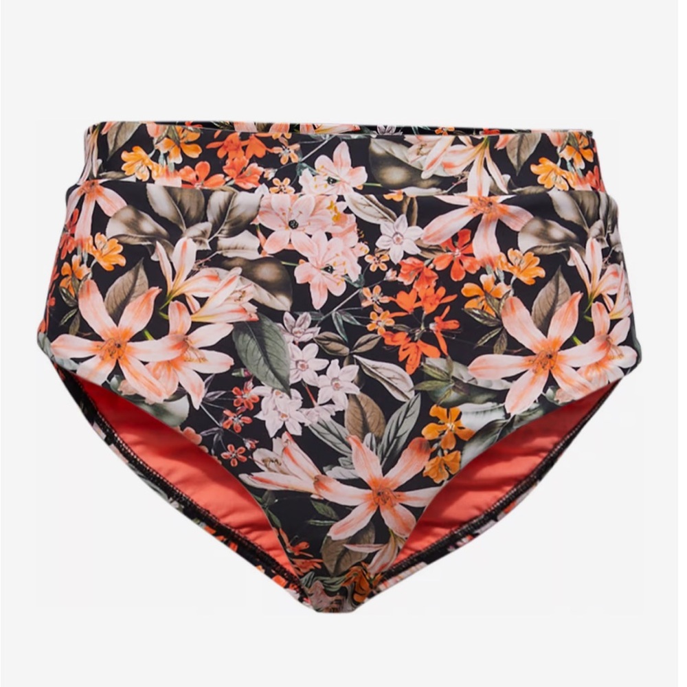 Body Glove Floral High-Waisted Bikini Bottom - Black and Orange